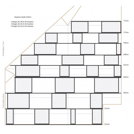 Bibliothèque (largeur : 264-113 cm, hauteur : 239cm, profondeur : 17 & 26 cm)